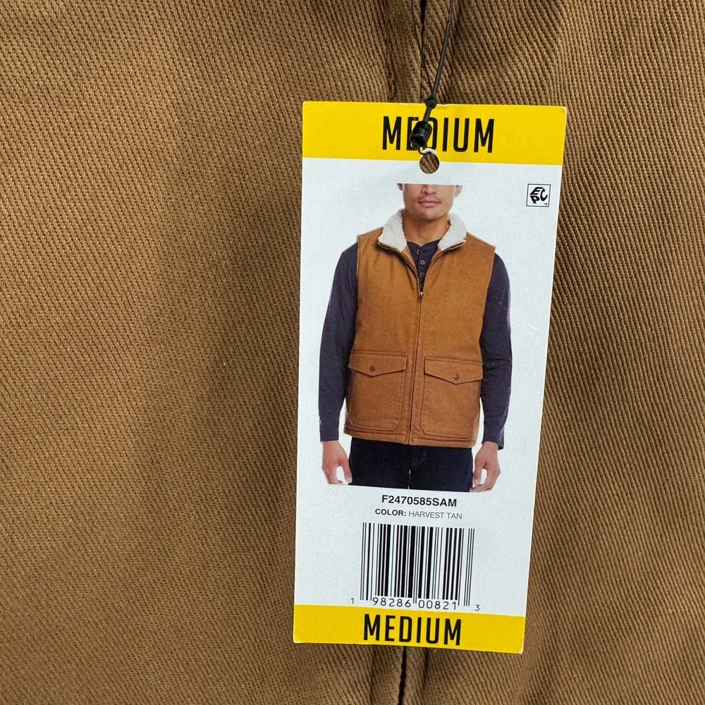 Weatherproof Canvas Workwear Vest Mens Medium Brown Sherpa Lined Quilted Utility